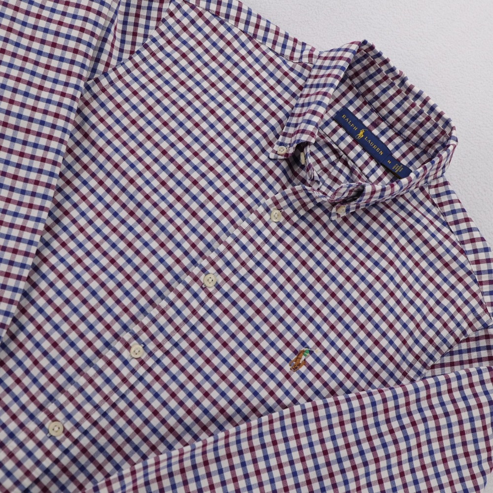 Ralph Lauren Mens Gingham Check Button Down Shirt Blue Burgundy White Size M